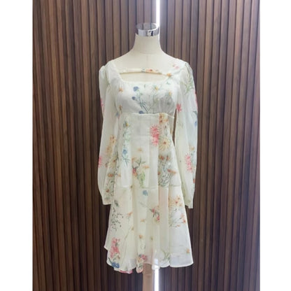 French Elegant Floral Midi Dress Chiffon Long Sleeve
