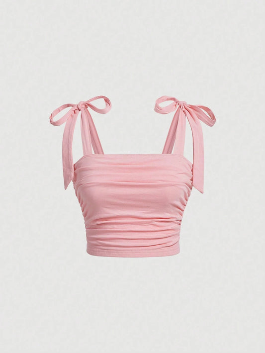 Women’s Pink Tie-Shoulder Crop Top