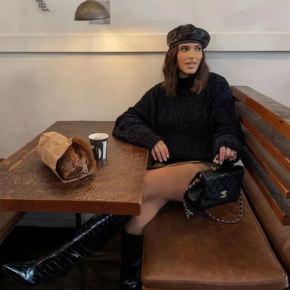 Black Turtleneck Knit Sweater