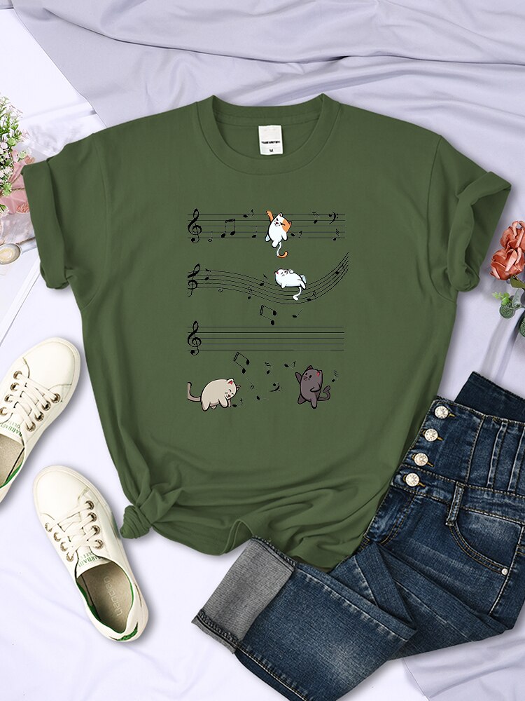 Musical Cats Printing T-Shirt