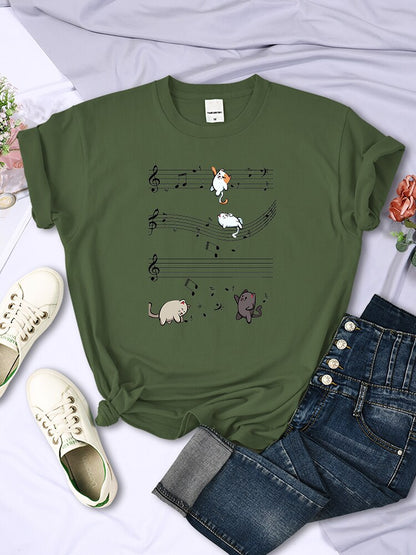 Musical Cats Printing T-Shirt
