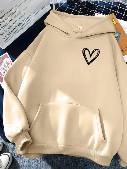 Heart Print Soft Casual Hoodies