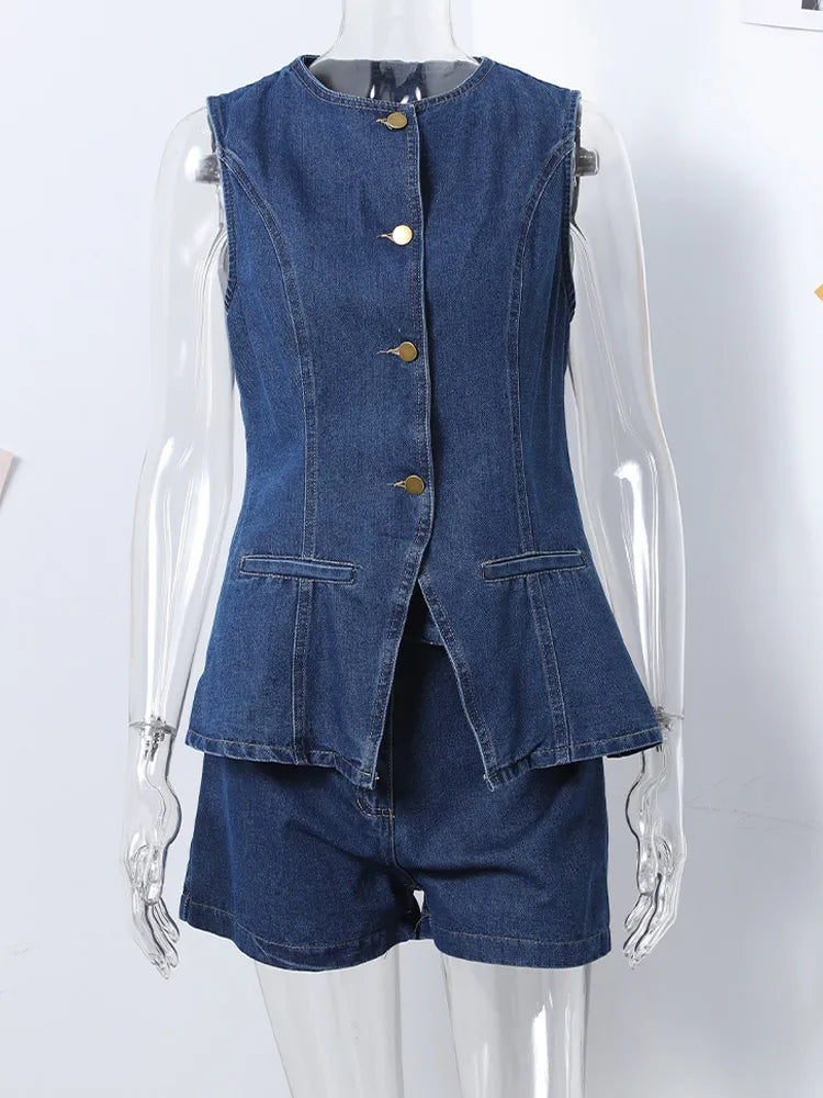 Denim Women Two Pieces Sets