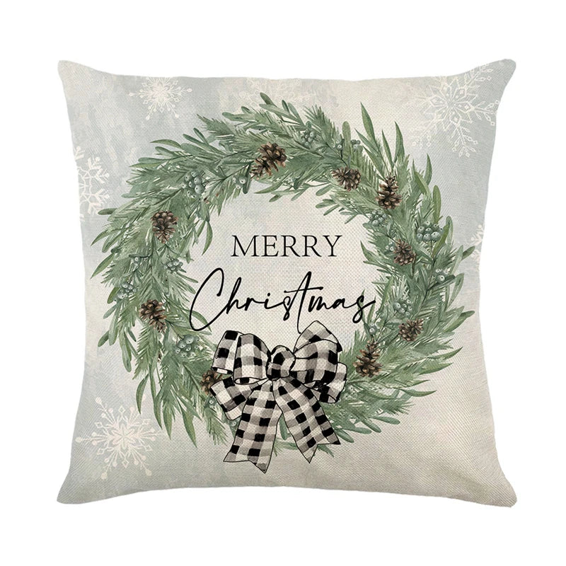 Linen Merry Christmas Pillow Cover