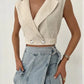 Linen Sleeveless V-neck Vest Crop