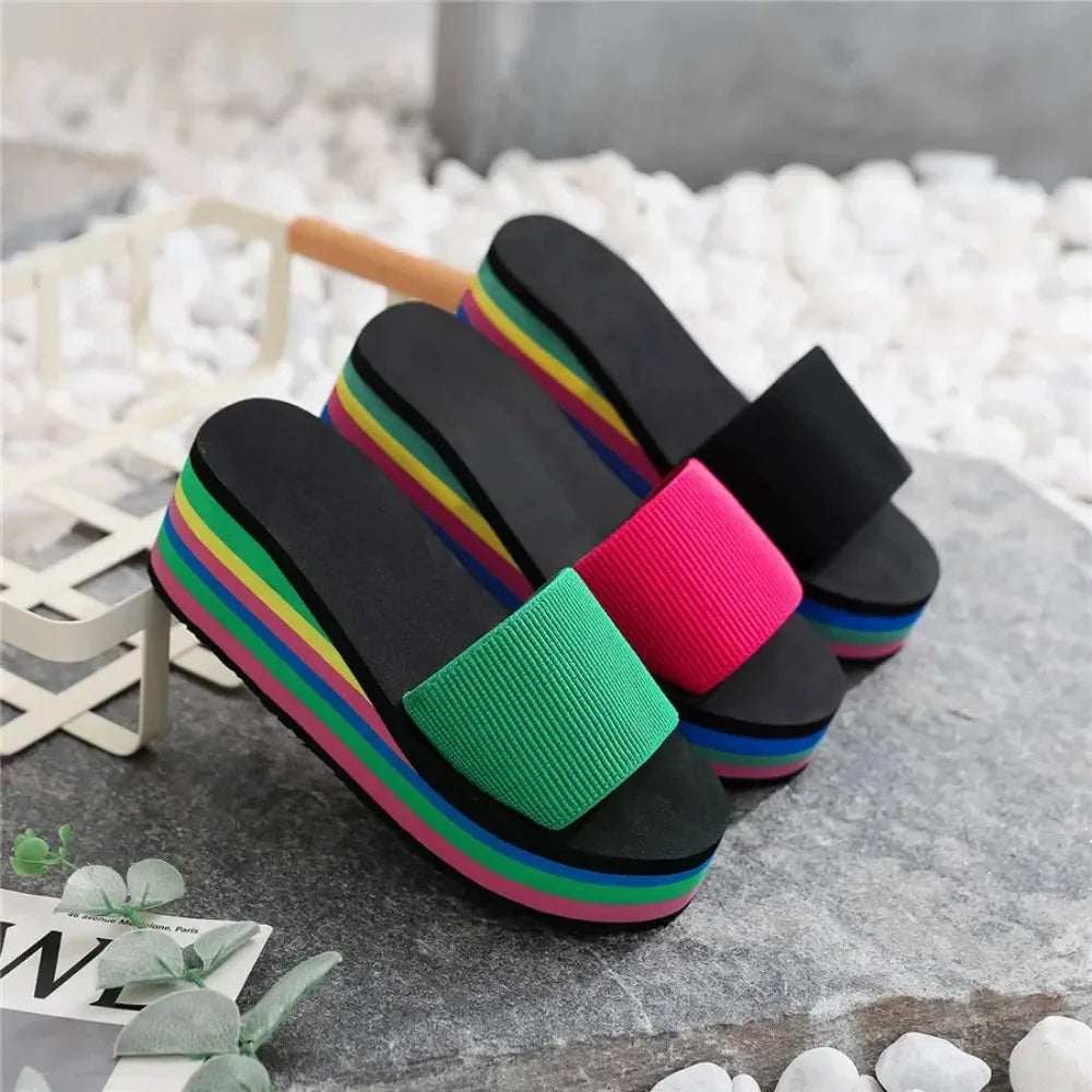 Rainbow Thick Soled Slippers