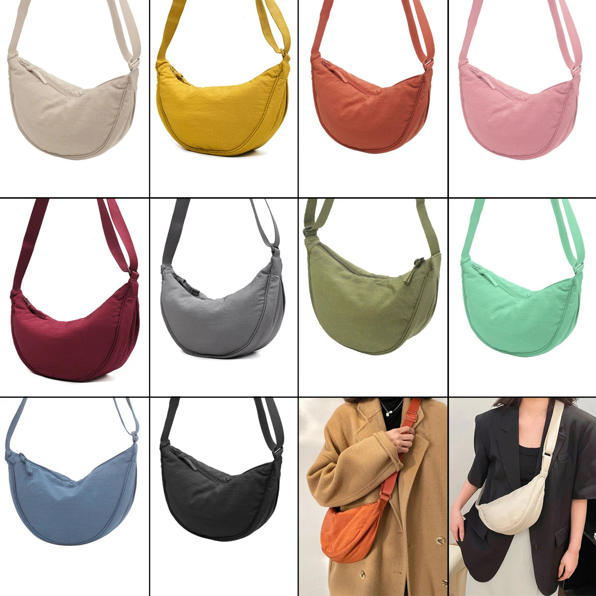 Nylon Half Moon Bag