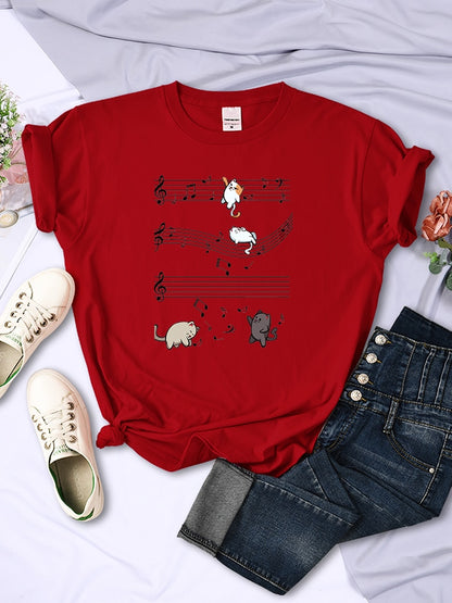 Musical Cats Printing T-Shirt