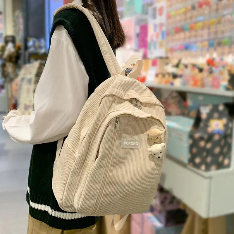 Stripe Cute Corduroy Backpack