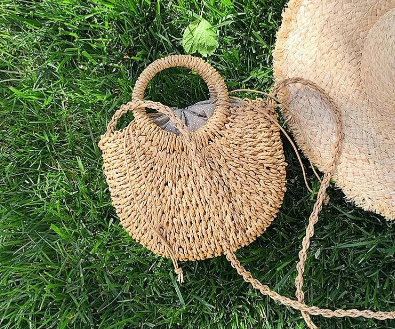 Handmade Half-Round Woven Straw Bag