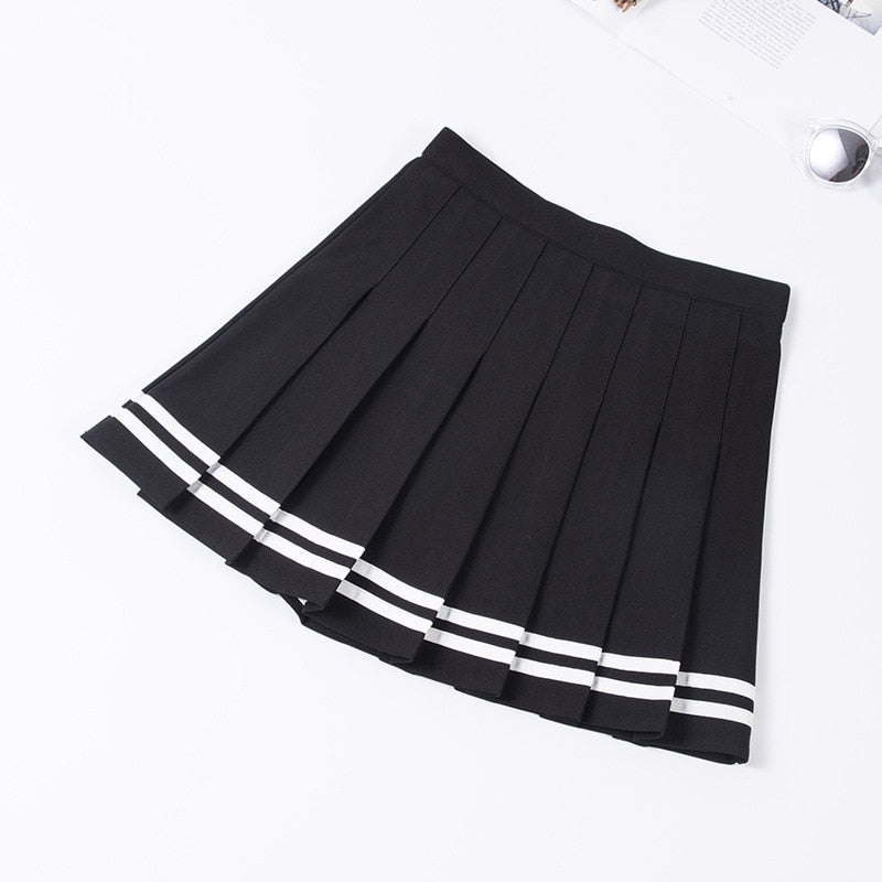 Striped Pleated Elastic Waist  Skirt