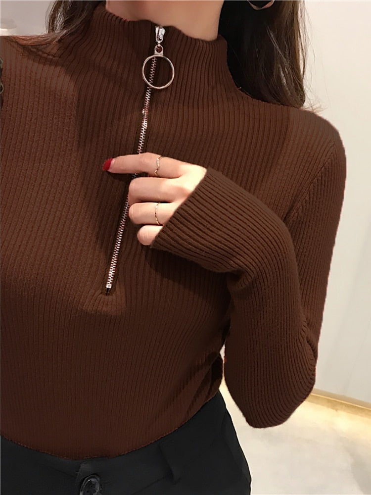 Knitted Zipper Turtleneck Sweater