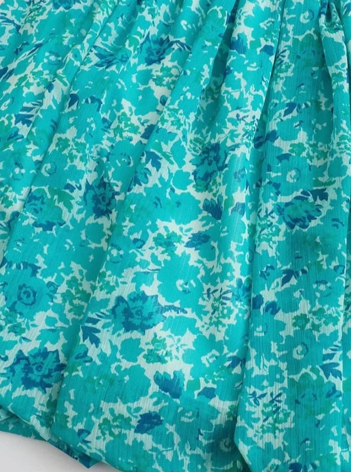 Single Shoulder Floral Print Chiffon Mini Dress