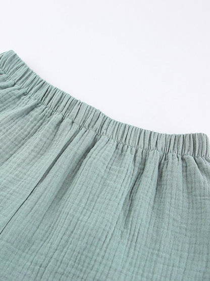 With Shorts Pure Color Sleepwear Set With Pocket