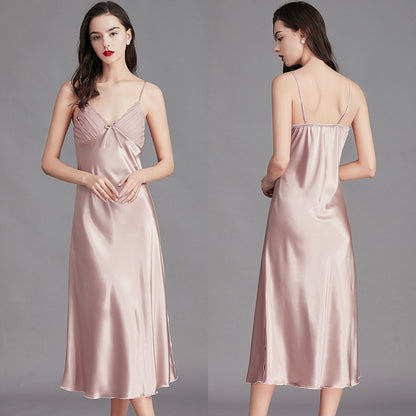 Long Sleeveless Satin Silk  Nightwear