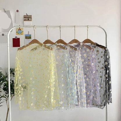 Through Transparent Long Sleeve Blouse