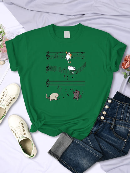 Musical Cats Printing T-Shirt