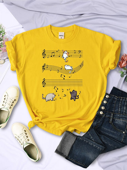Musical Cats Printing T-Shirt