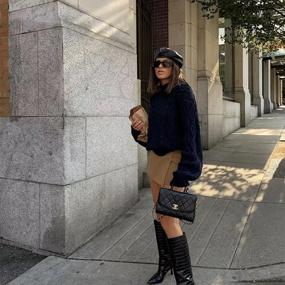 Black Turtleneck Knit Sweater