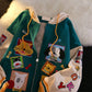 Vintage Cute Cartoon Print Zip Up Hoodies