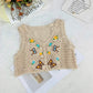 Floral Embroidery Sleeveless Buttons Crop Tops