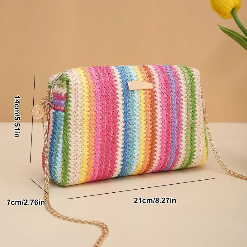 Knitting Colorful Straw Bag