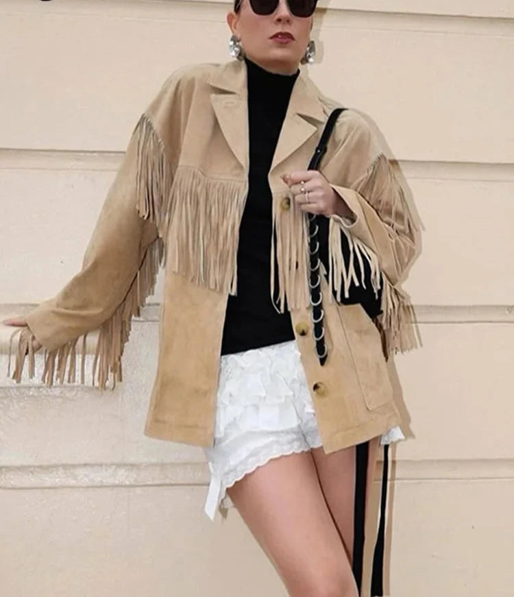 Faux Suede Tassel Women Jacket