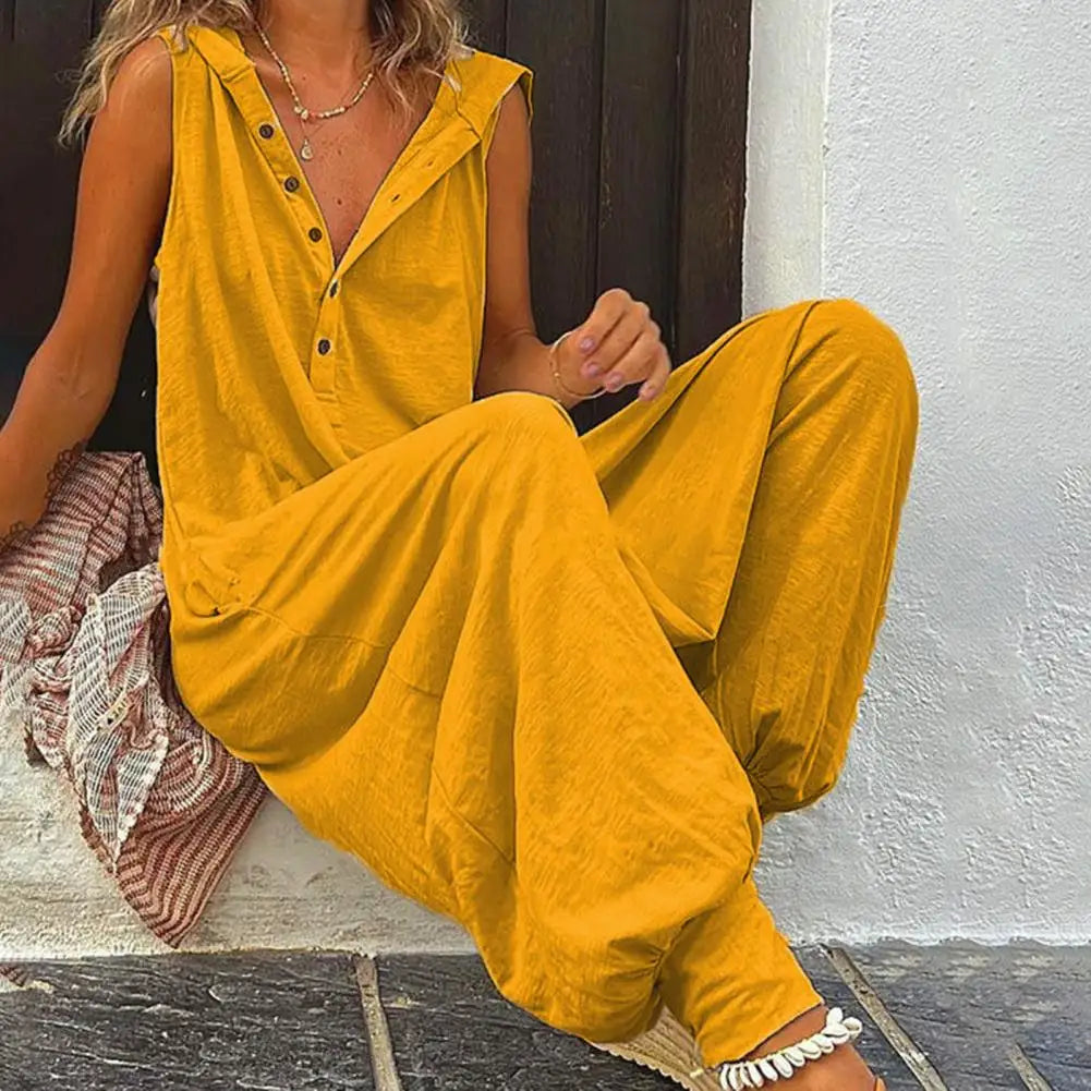 Loose Sleeveless Button Jumpsuit