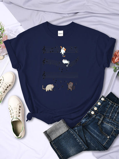 Musical Cats Printing T-Shirt