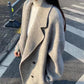 Winter Korean Style Double Breasted Silk Rabbit Woolen Long Overcoat