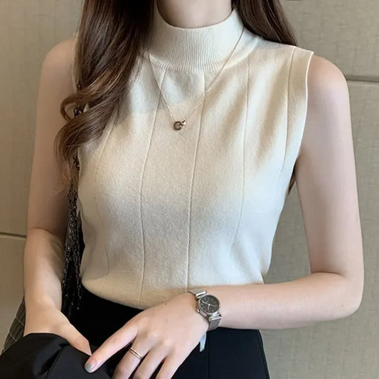 Turtleneck Sleeveless Knitted Blouse