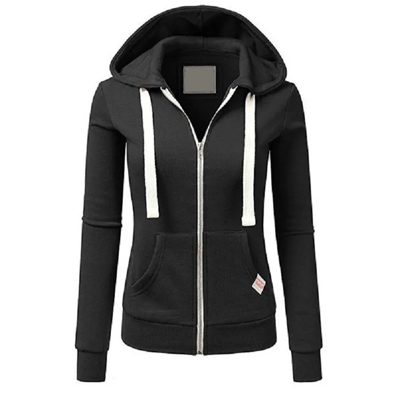 2023 Casual Hoodies Women Autumn Winter Cardigan Solid Color Long Sleeve Hoodie Pockets Zipper Sports Coat Hoodie Women Clothing