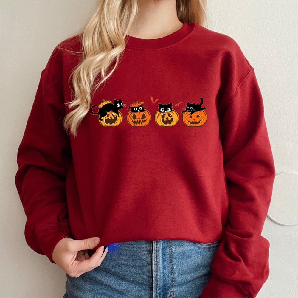 Black Cat and Pumpkin Graphic Sweatshirt