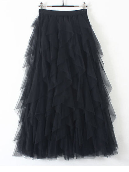 Tulle High Waist Pleated Long Maxi Skirt