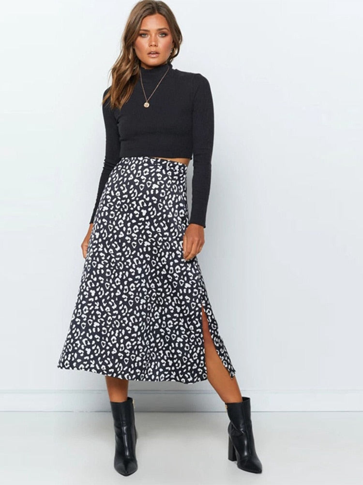 Sexy Leopard Print Chiffon Split Skirt