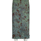 Vintage Long Skirt Green Floral Print Skirt