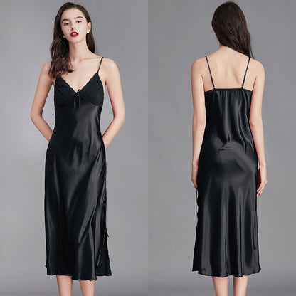Long Sleeveless Satin Silk  Nightwear
