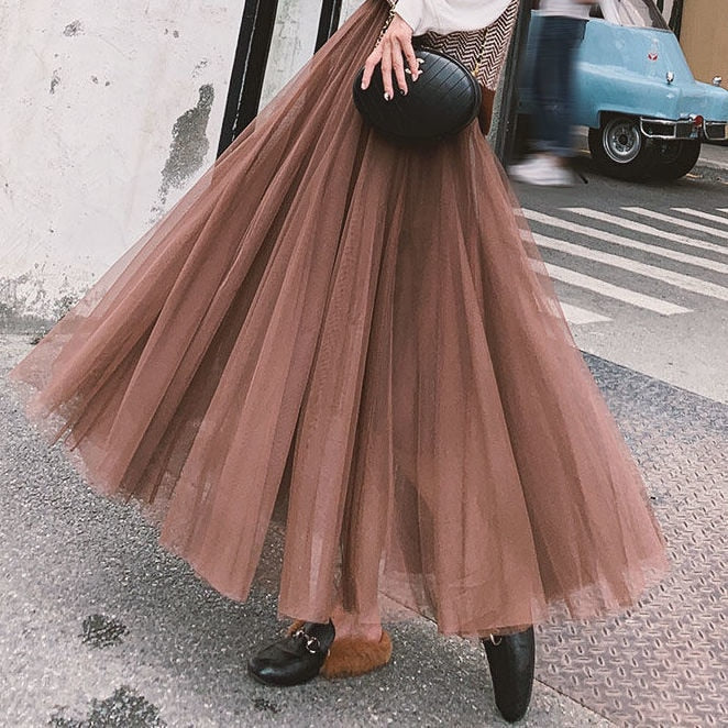 3 Layers Pleated  Midi Tulle Skirt
