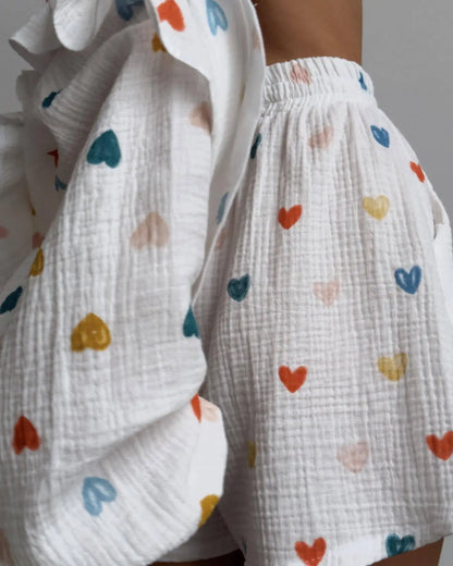 Heart Printed Ruffle Short  2 Piece Set