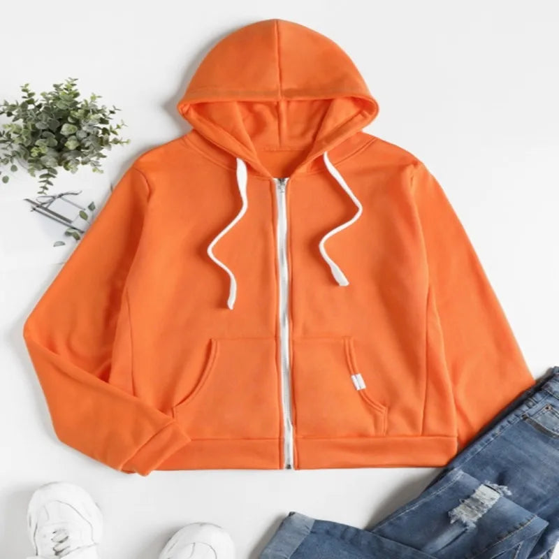 2023 Casual Hoodies Women Autumn Winter Cardigan Solid Color Long Sleeve Hoodie Pockets Zipper Sports Coat Hoodie Women Clothing