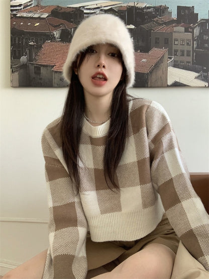 Panelled Plaid Loose New Simple Sweater