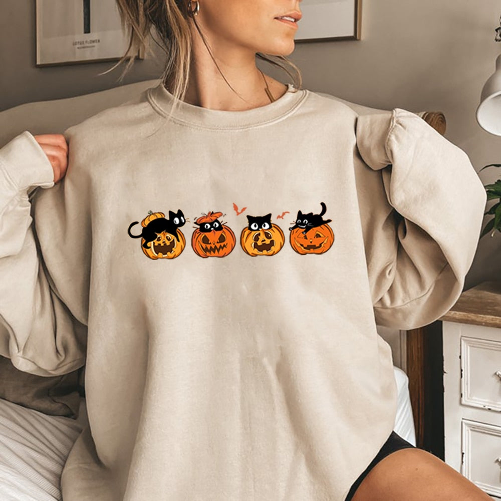 Black Cat and Pumpkin Graphic Sweatshirt