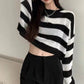 Striped Cropped Sweater Women Vintage Oversize Knit