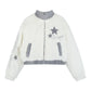 Star Embroidery Faux Fur Cropped Jackets