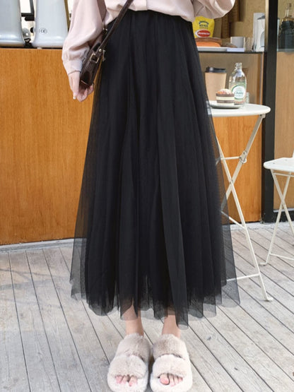 3 Layers Pleated  Midi Tulle Skirt
