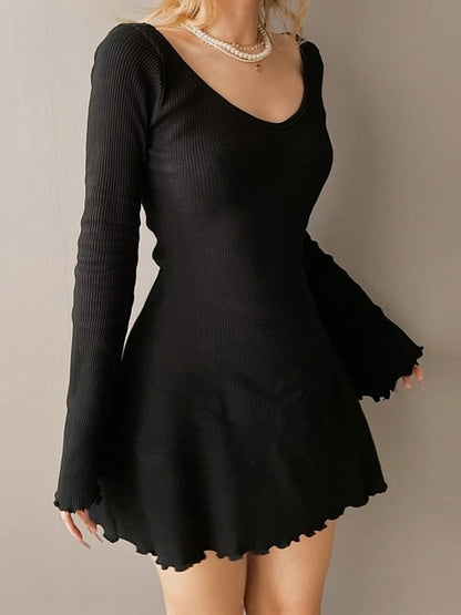 V Neck Knitting Elegant Dress