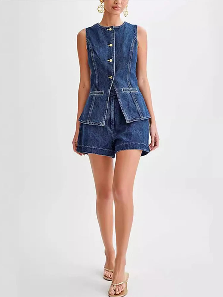 Denim Women Two Pieces Sets