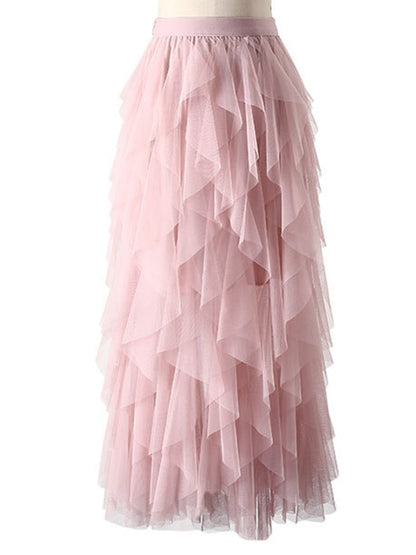 Tulle High Waist Pleated Long Maxi Skirt