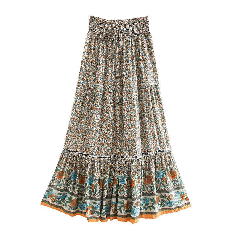 Floral Print Bohemian High Waist Skirt