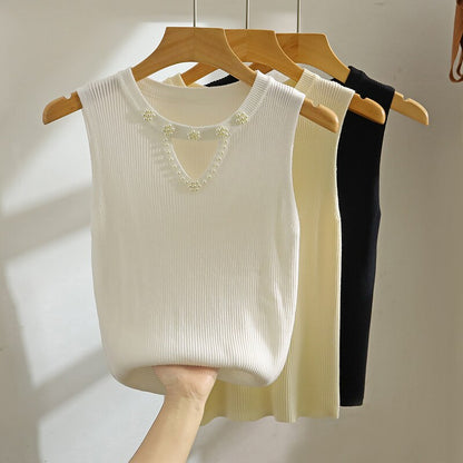 Sleeveless White Knit Tank Top